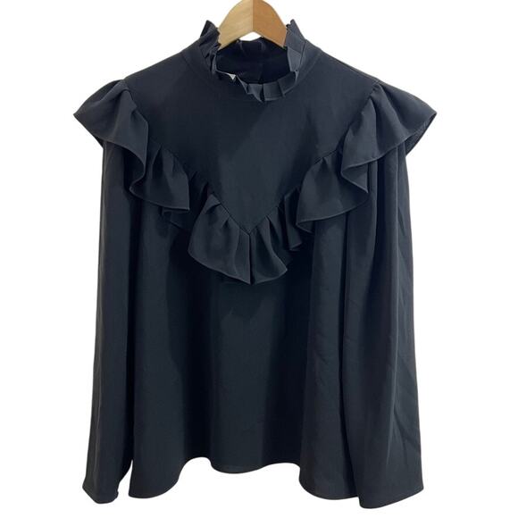 Lafayette 148 Blouse Ruffle High Neck Button Back Women Size XXL NEW - Picture 2 of 13